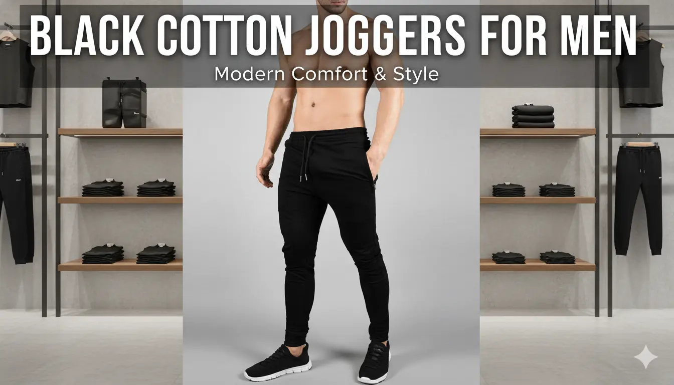 Black Cotton Joggers for Men