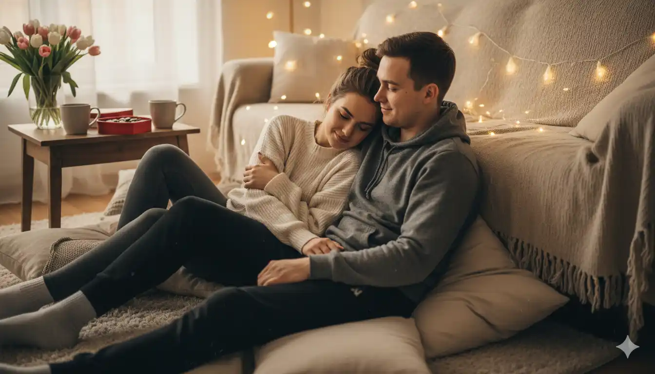 মেঝেতে বসার আরামদায়ক মুহূর্ত