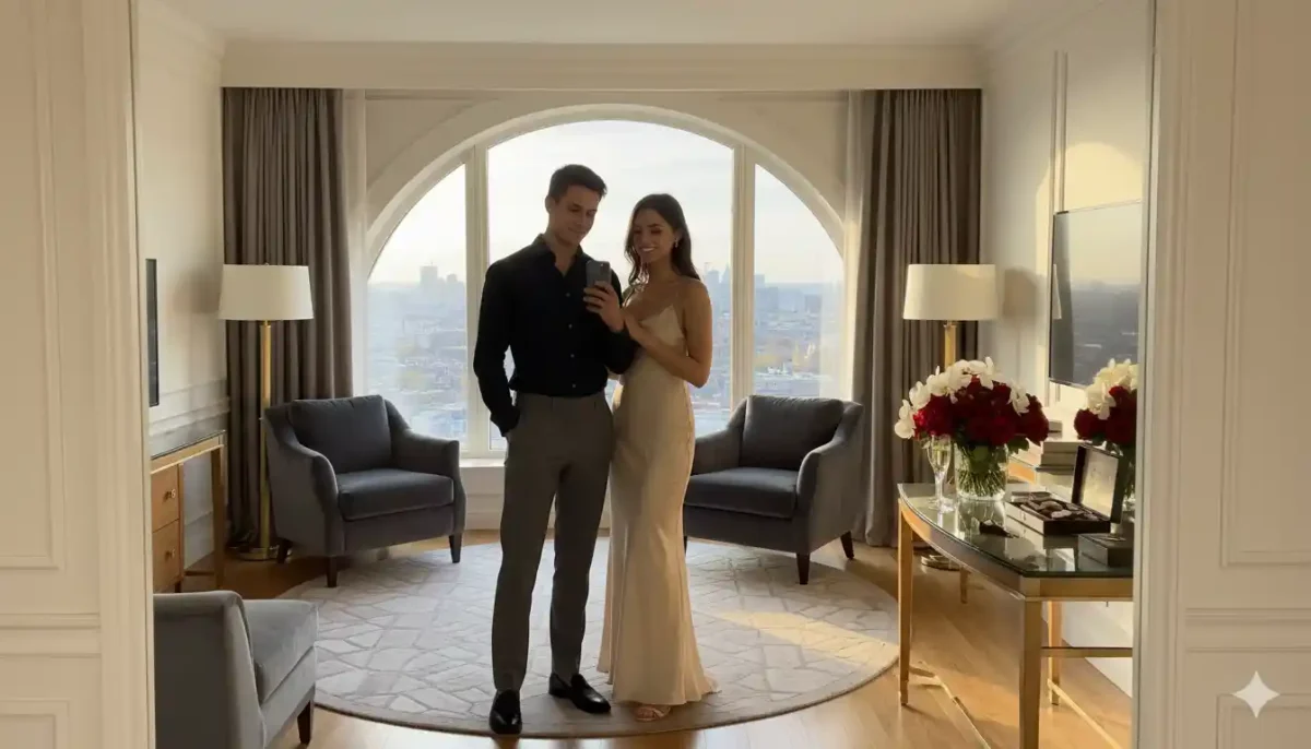 হোটেল রুম মিরর সেলফি স্টাইল