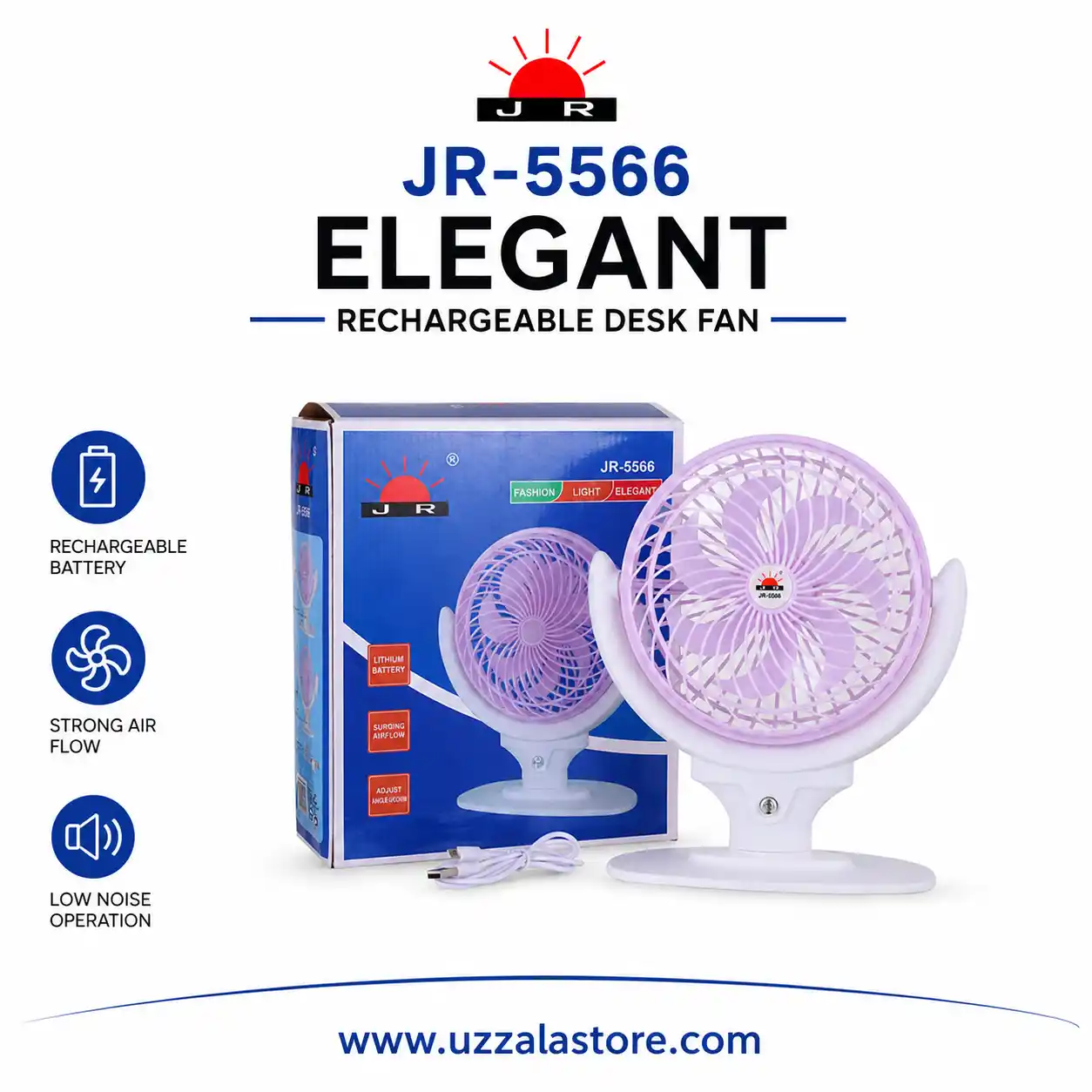 JR-5566 Elegant Rechargeable Desk Fan