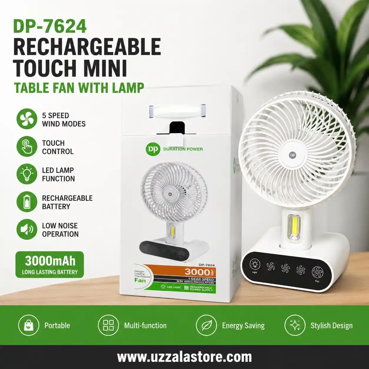 DP-7624 Rechargeable Touch Mini Table Fan with Lamp