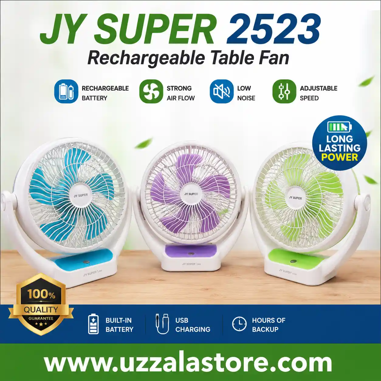 JY Super 2523 Rechargeable Table Fan uzzala store